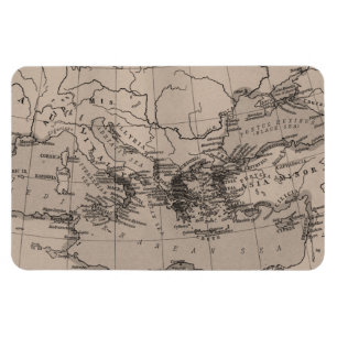 Old Map, Mediterranean Sea, Europe - Brown Black Magnet