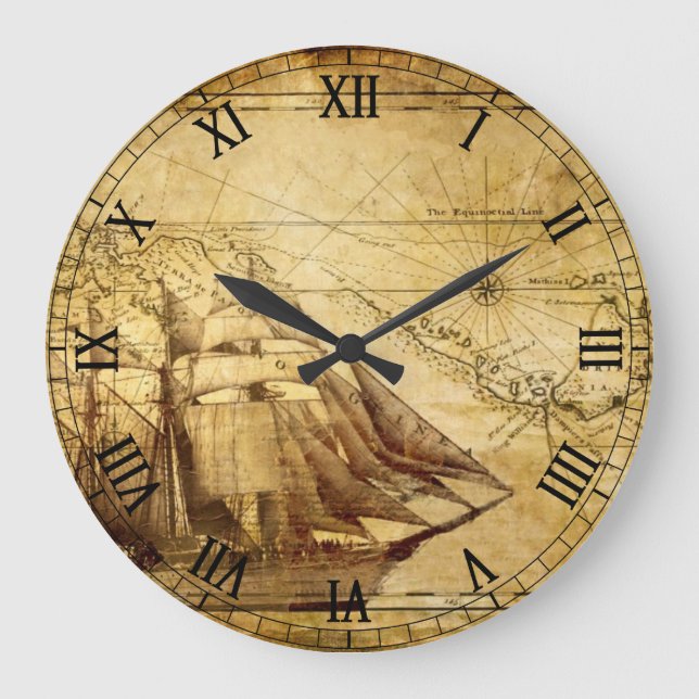 Old Map Navigation Large Clock (Front)
