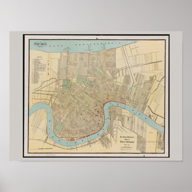 Old Map of New Orleans, LA Poster (Front)