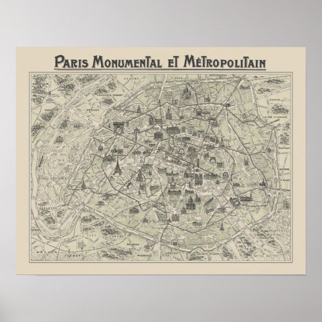 Old Map Of Paris Poster (Front)