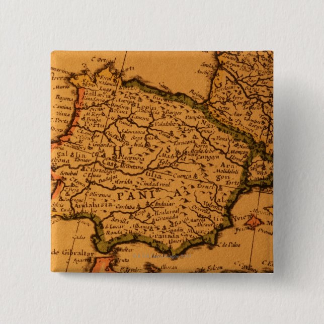 Old map of Spain 15 Cm Square Badge (Front)