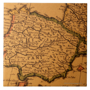 Old map of Spain Tile
