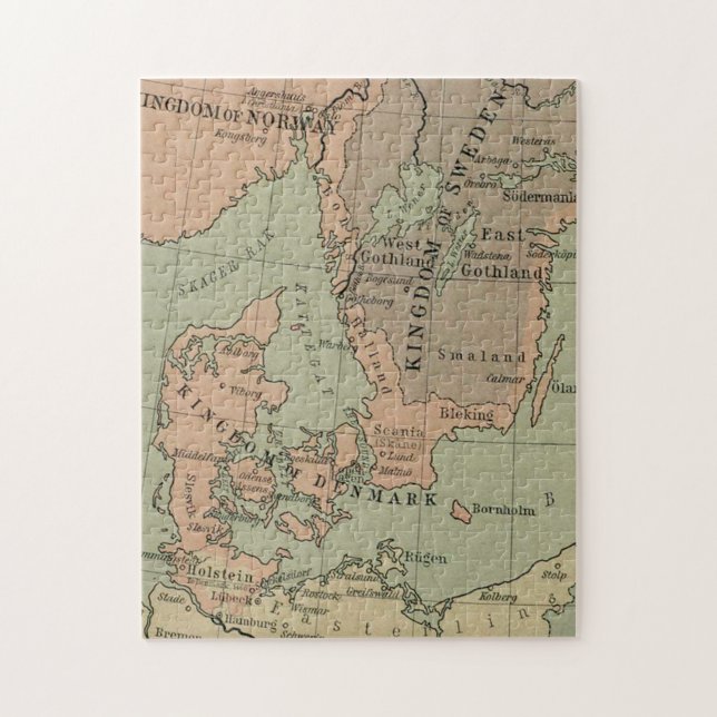 Old map of Sweden, Denmark and Norway Jigsaw Puzzle (Vertical)