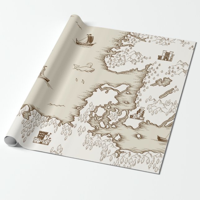 Old map of the North Sea, Britain and Scandinavia, Wrapping Paper (Unrolled)