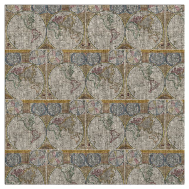 Old Map of the World Fabric (Swatch)
