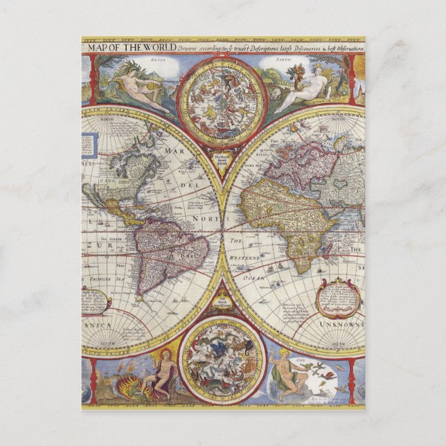 Old Map of the World Postcard (Front)