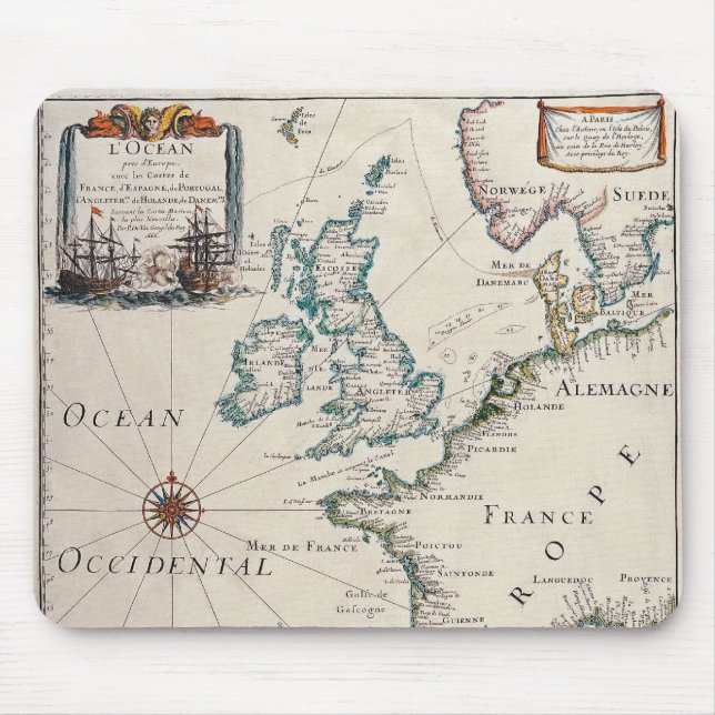 Old map of Western Europe Mouse Pad (Front)