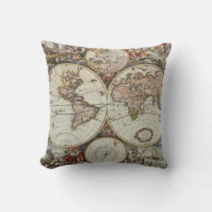Old map of world hemispheres. Created by Frederick Cushion