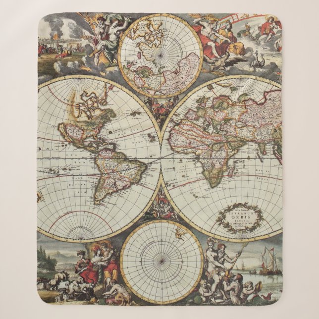 Old map of world hemispheres. Created by Frederick Sherpa Blanket (Front)