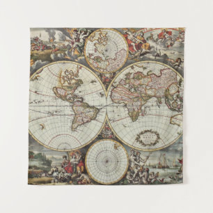 Old map of world hemispheres. Created by Frederick Tapestry