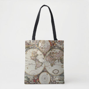 Old map of world hemispheres. Created by Frederick Tote Bag