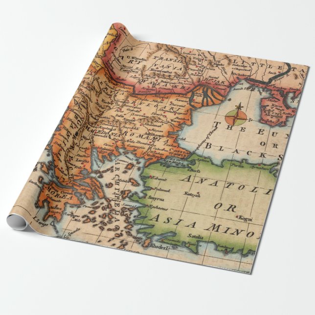 Old Maps Pattern Wrapping Paper (Unrolled)