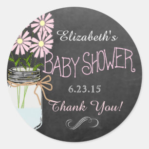 Old Mason Jar With Pink Flowers Baby Shower Classic Round Sticker