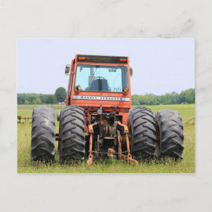 Old Massey Cab Model Tractor In A Field Postcard