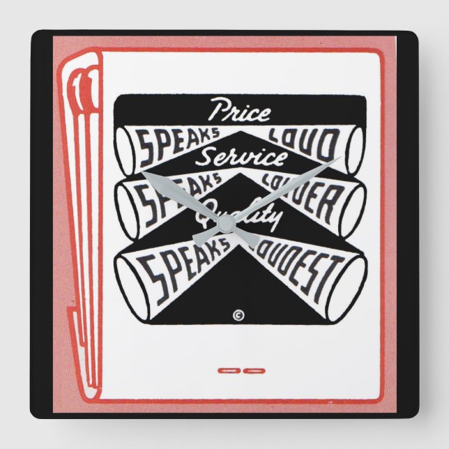 old matchbook cover Price Speaks Loud Square Wall Clock (Front)