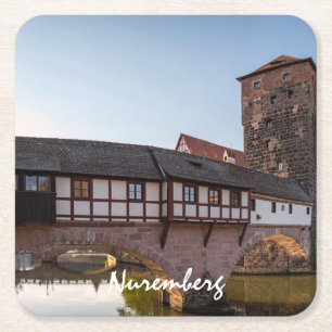 Old mediaeval bridge in Nuremberg, Germany Square Paper Coaster