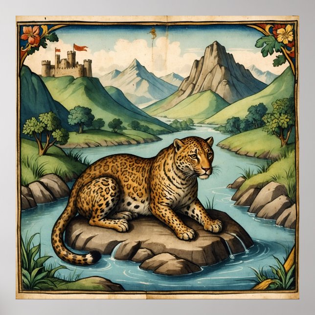 Old Mediaeval Leopard in Nature Art Poster (Front)