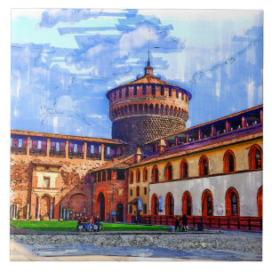 Old mediaeval Sforza Castle, Milan, Italy. Tile