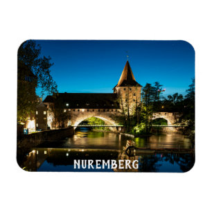 Old medieval bridge at night in Nuremberg Magnet