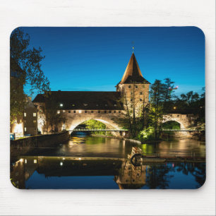 Old medieval bridge at night in Nuremberg Mouse Pad
