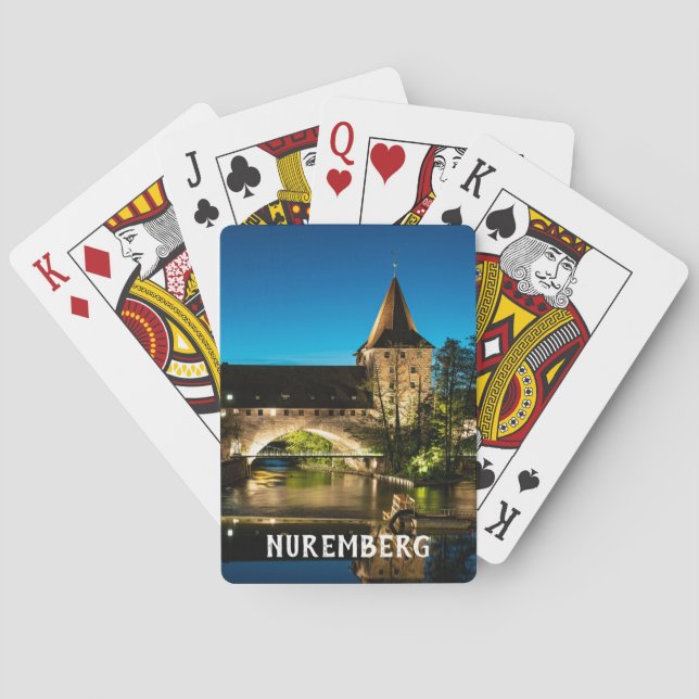 Old medieval bridge at night in Nuremberg Playing Cards (Back)