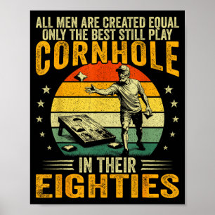 Old men play cornhole in 80s funny bean bag toss poster