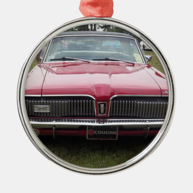 Old Mercury Cougar red Classic antique car Metal Tree Decoration (Front)