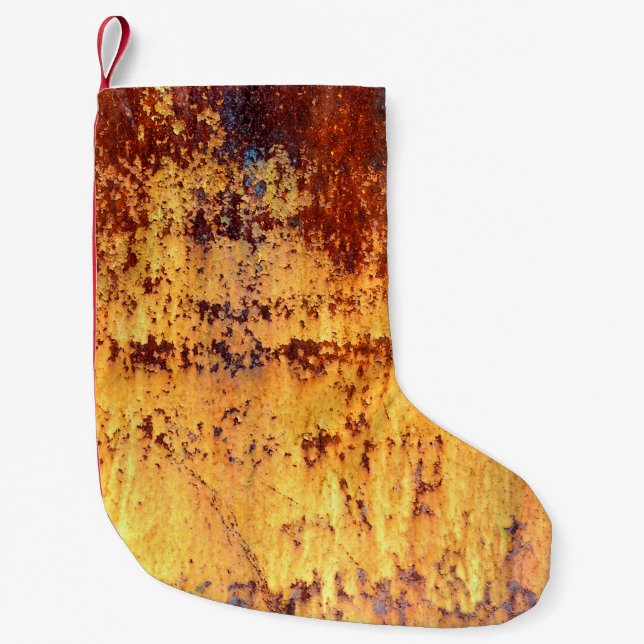Old metal iron rust background and texture,  metal small christmas stocking (Front)