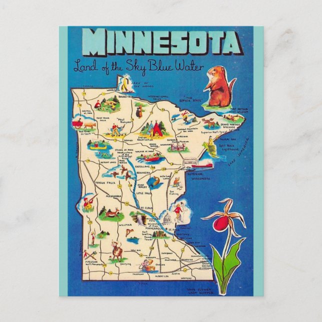 Old Michigan Map Postcard (Front)