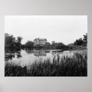 Old Mill at Railway Station Poster