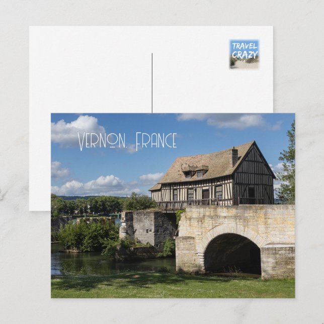 Old Mill by the River Seine, Vernon Holiday Postcard (Front/Back)