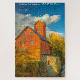 Old Mill in Vermont .Christmas Greetings Jigsaw Pu Puzzle