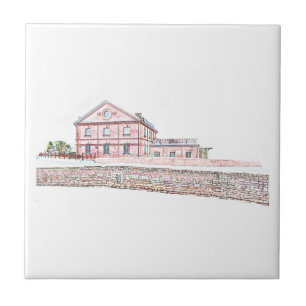 Old Mill Red Bricks Architecture Sketch Tile