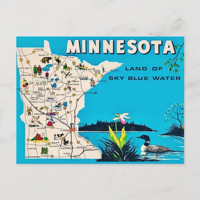 Old Minnesota Map Postcard (Front)