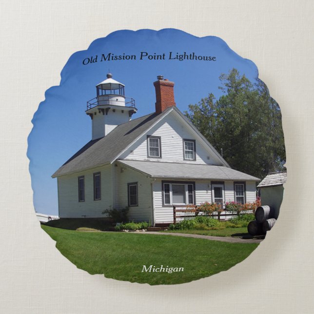 Old Mission Point Lighthouse round pillow (Front)