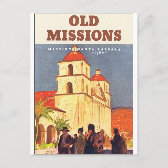 Old Missions Santa Barbara Vintage Travel Poster Postcard (Front)