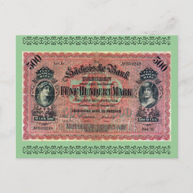 Old Money: 500 German Mark Postcard (Front)
