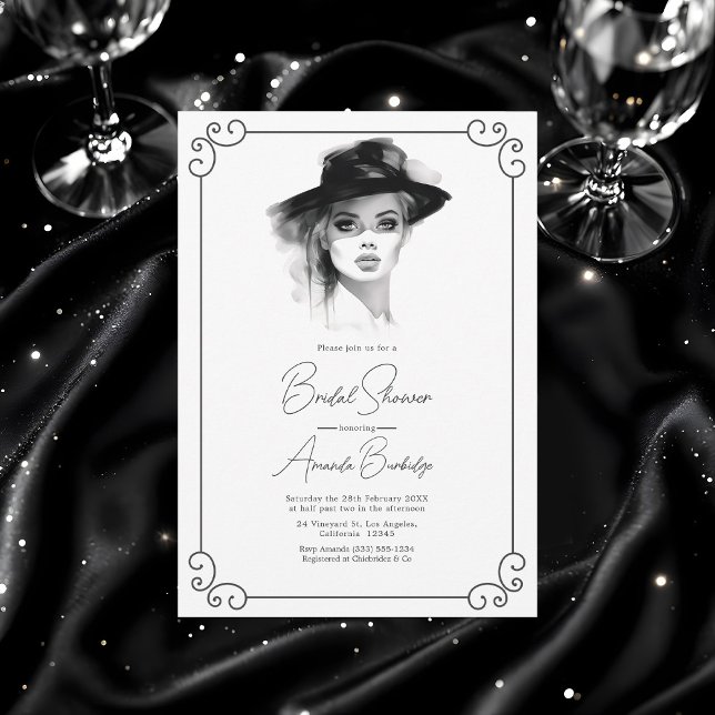 Old Money Aesthetic Black and White Bridal Shower Invitation (Old Money Aesthetic Black and White Bridal Shower Invitation)