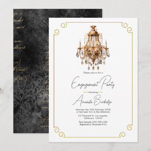 Old Money Aesthetic Black & Gold Engagement Party Invitation