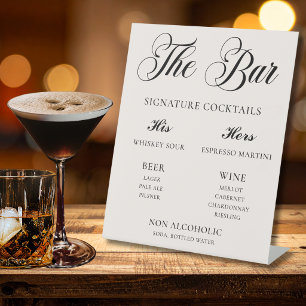 Old Money Aesthetic Classy Wedding Bar Drinks Menu Pedestal Sign