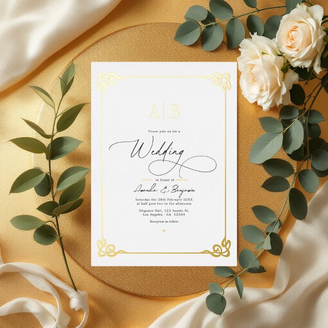 Old Money Aesthetic Gold and Ivory Wedding (Old Money Aesthetic Gold and Ivory Wedding Foil Invitation)