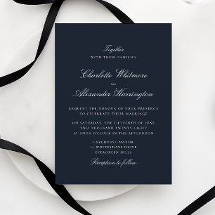Old Money Aesthetic Navy Blue Elegant Wedding  Invitation