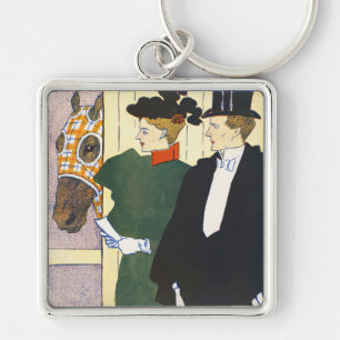 Old Money Aesthetic Vintage Horse Racing Print Key Ring