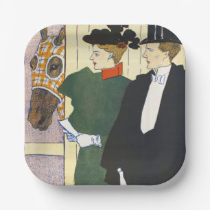 Old Money Aesthetic Vintage Horse Racing Print Paper Plate