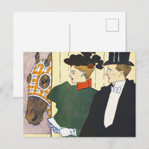 Old Money Aesthetic Vintage Horse Racing Print Postcard