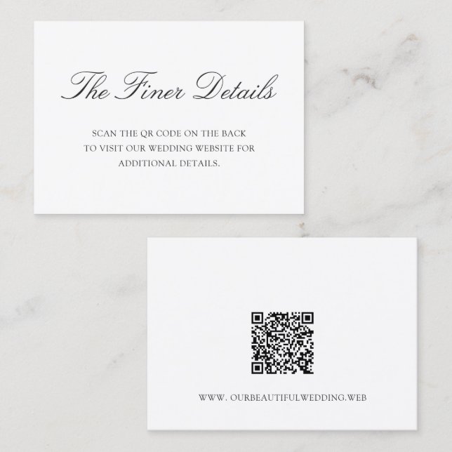 Old Money Black and White Classic QR Code Wedding Enclosure Card (Front/Back)
