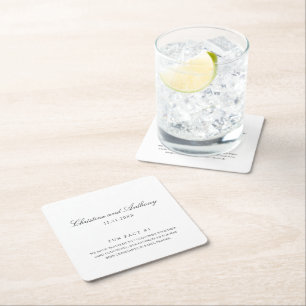 Old Money Black and White Fun Facts Wedding Square Paper Coaster