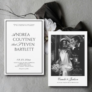 Old Money Black and White Wedding Invitation