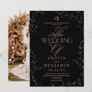 Old Money Black Botanical Wedding Invitation
