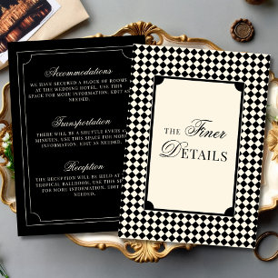 Old Money Black Ivory Checkered Wedding Details Enclosure Card
